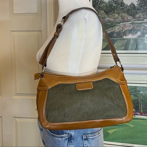 Cole Haan Brown Leather Calf Hair Handbag Purse Flaw shoulder bag - Picture 1 of 14